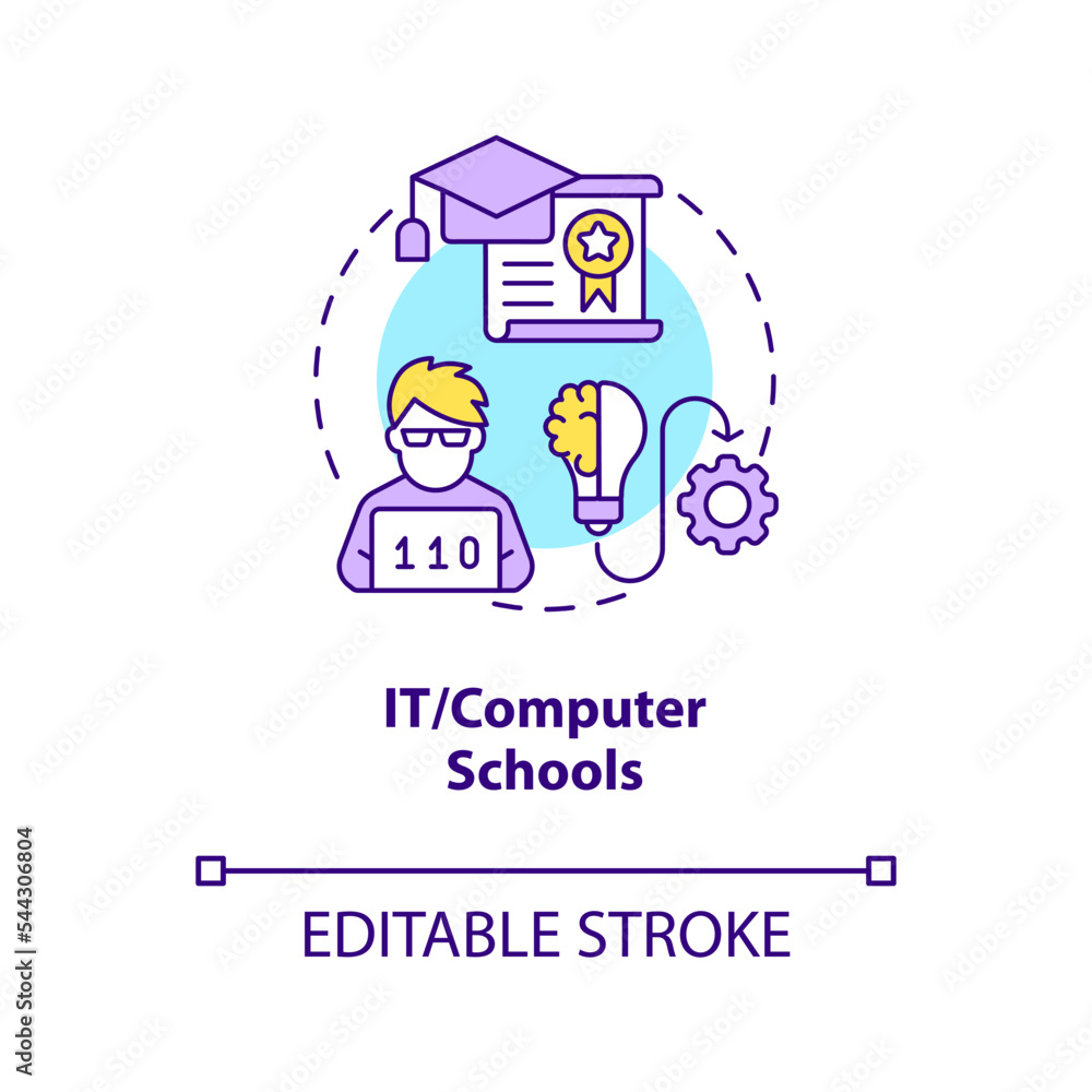 IT and computer schools concept icon. Supplementary education service provider abstract idea thin line illustration. Isolated outline drawing. Editable stroke. Arial, Myriad Pro-Bold fonts used