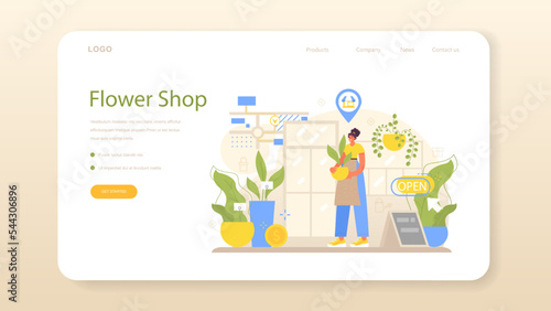 Florist web banner or landing page. Floral designer growing plant