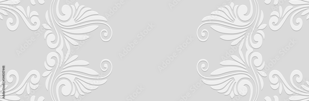 Fototapeta premium Banner, cover design. Embossed geometric 3d pattern on white background, paper press, boho style, elegant handmade. Tribal ethnicity, vintage texture for presentation, website.