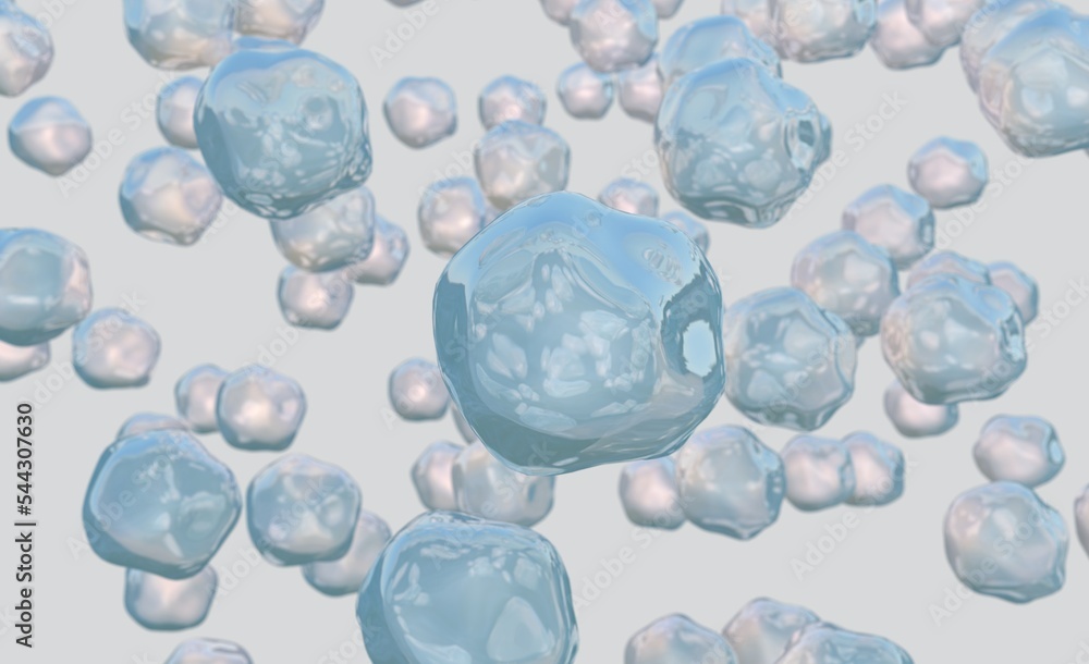 3d rendering. Molecules of water or plasma close-up. Rough surface with reflection, particles fill the entire light gray background. Volume bubbles of a round form. 3d rendering. Molecules of water or plasma close-up. Rough surface with reflection, particles fill the entire light gray background. Volume bubbles of a round form.