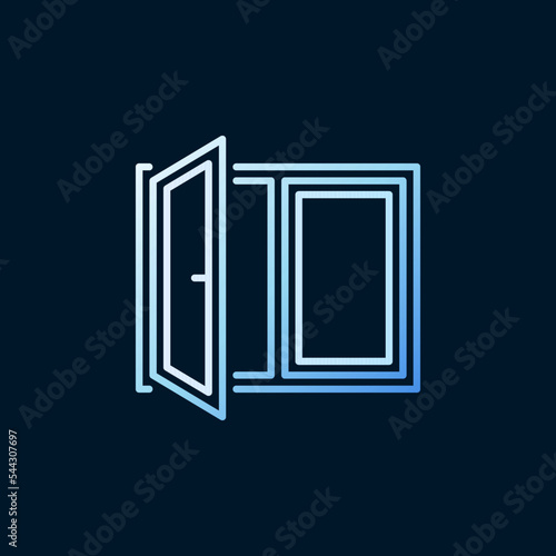 Open Window linear vector concept blue icon or logo