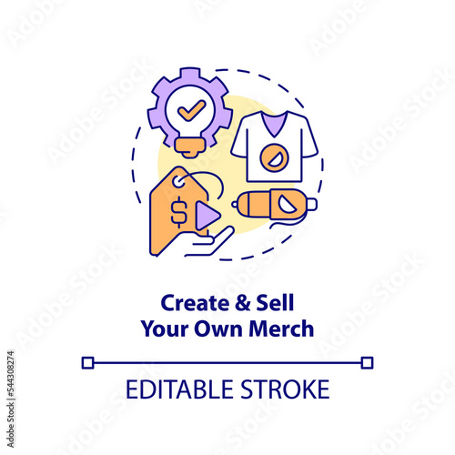 Create and sell merch concept icon. Online streamer. Making money with live streaming abstract idea thin line illustration. Isolated outline drawing. Editable stroke. Arial, Myriad Pro-Bold fonts used