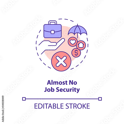 Almost no job security concept icon. Online streaming. Being live streamer drawbacks abstract idea thin line illustration. Isolated outline drawing. Editable stroke. Arial, Myriad Pro-Bold fonts used