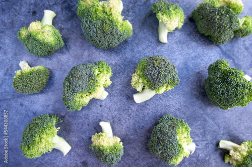 Broccoli inflorescences close-up, green fresh cabbage, Pattern of broccoli inflorescences