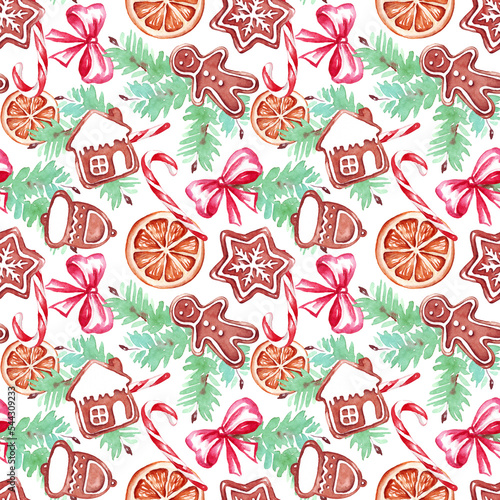 Christmas pattern. Watercolor illustration