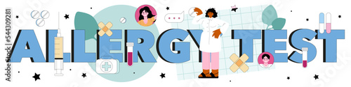 Allergy test typographic header. Allergy symptom examination, medical