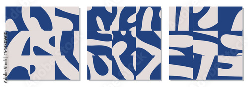Set of seamless patterns with abstract organic cut out Matisse inspired shapes