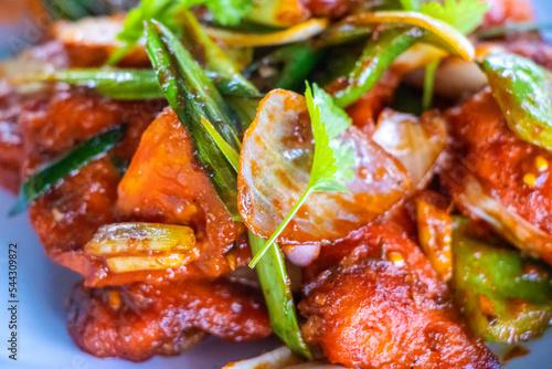 Spicy Nepali Chicken Chilly  with Salad Indian Style Chicken Chilly photo