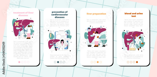 Hepatologist mobile application banner set. Liver examination and treatment