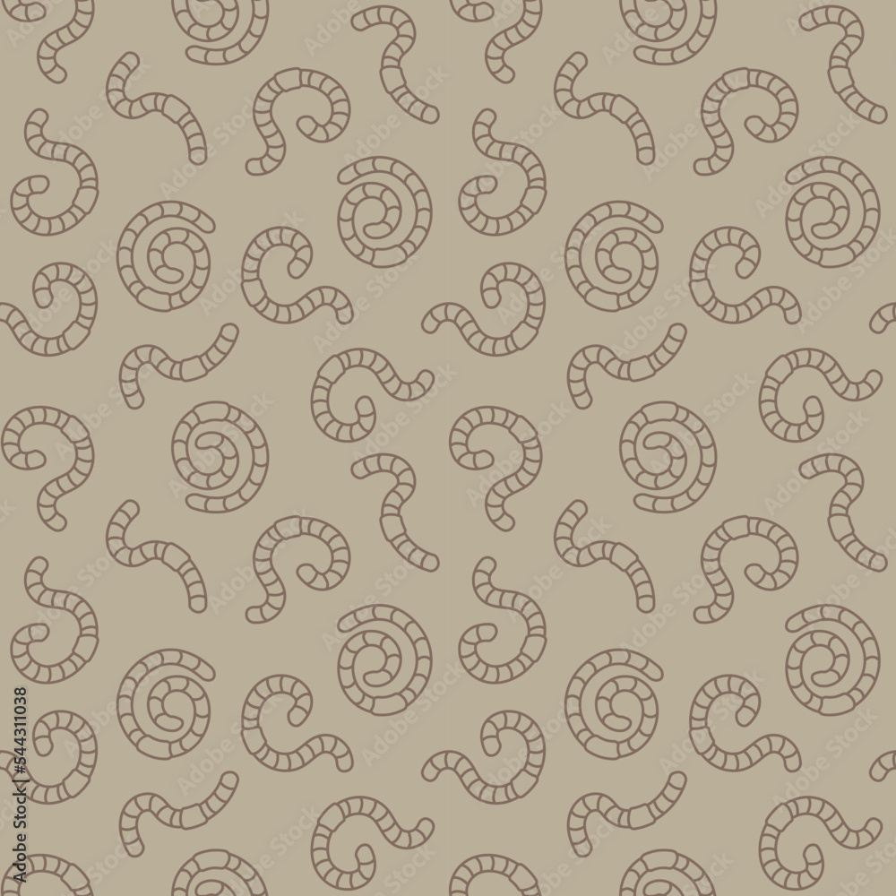 Worms and Rainworms vector line seamless pattern. Earthworm background