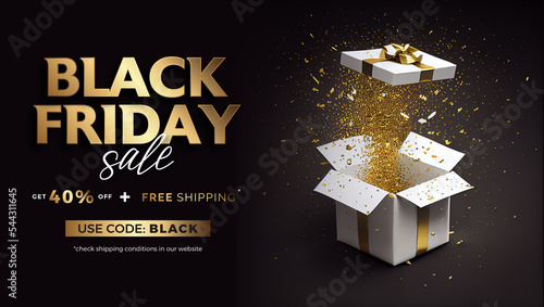 Black Friday banner. Promotion, Advertisement, sale. 3d illustration. 40% OFF