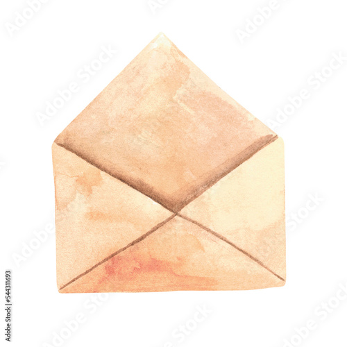 Сraft envelope on a white background. Watercolor illustration. Isolate. Decoration for Christmas theme.