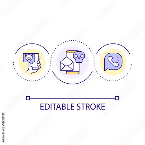 Telephone scam loop concept icon. Smishing attack. Voice fraud. Confidence trick. Steal personal data abstract idea thin line illustration. Isolated outline drawing. Editable stroke. Arial font used