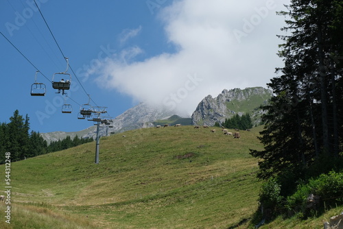 Swiss cable car in Summer