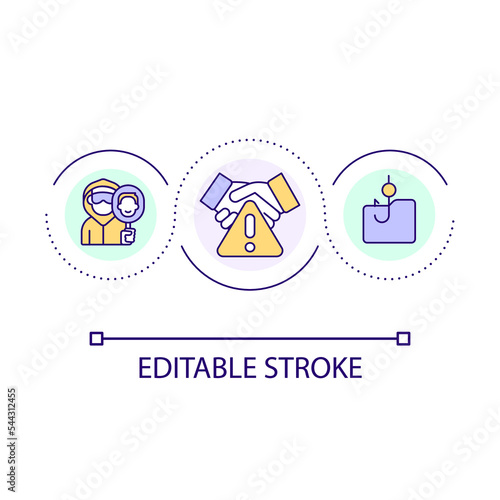 Impersonation scam loop concept icon. Phishing attack. Confidence trick. Social engineering crime abstract idea thin line illustration. Isolated outline drawing. Editable stroke. Arial font used
