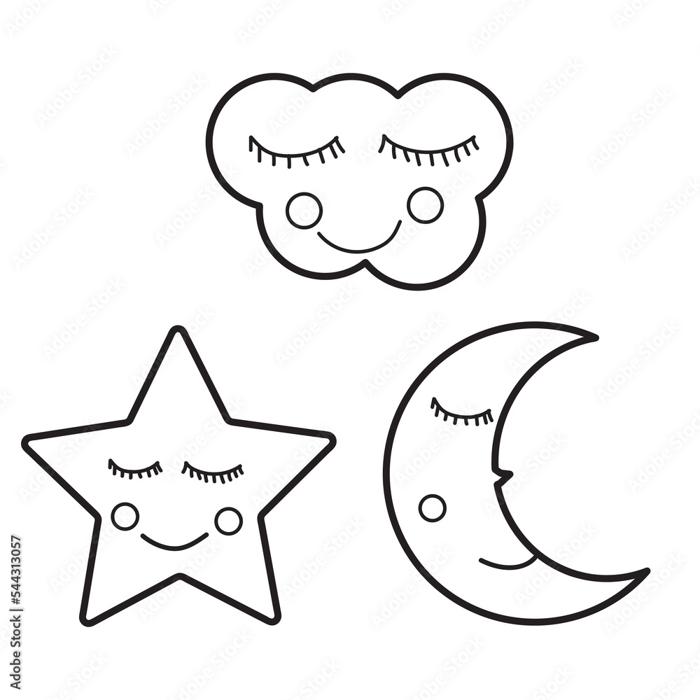 Fototapeta premium Moon, star and cloud icon vector illustration