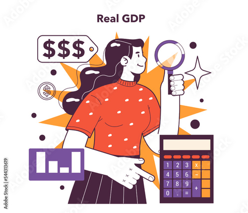 Real GDP concept. Growing gross domestic product. Monetary measure photo