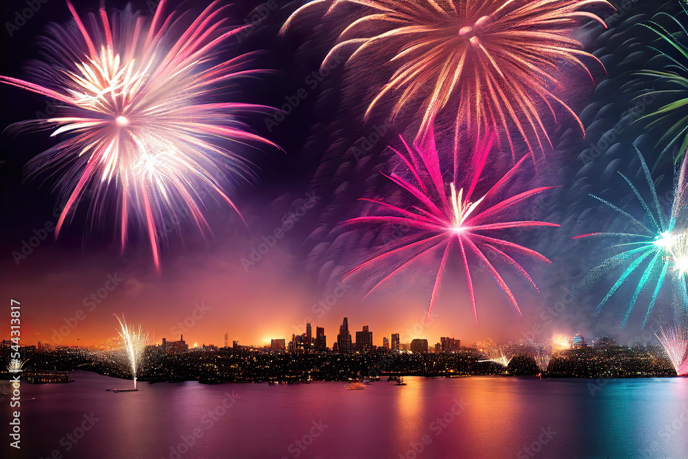 Fototapeta premium happy new year fireworks over the city