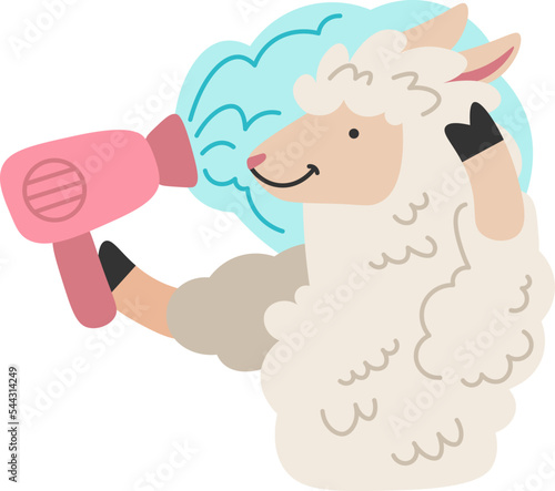 Lama with hair dryer icon. Vector illustration