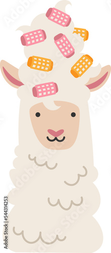 Lama with curlers icon. Vector illustration