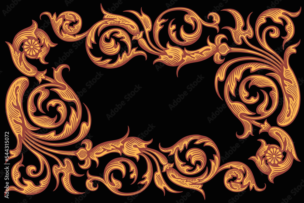 Patterned corners. Frame design. Editable hand drawn illustration. Vector vintage engraving. Isolated on black background. 8 eps