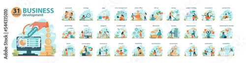 Business development big set. Business success and growth strategy.