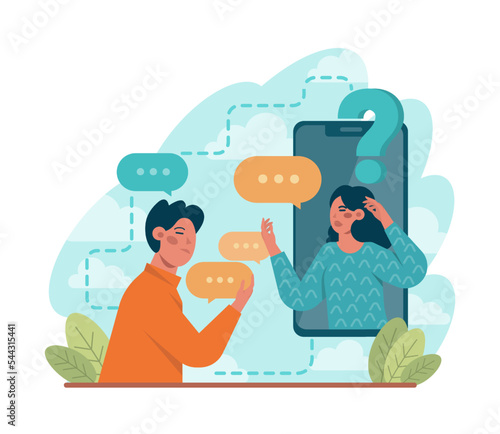 Discussion concept. Characters with a dialog bubble, communicating