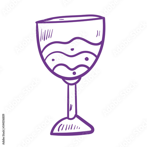 Doodle wineglass. Purple lineart on white background.