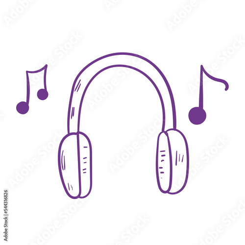 Doodle headphones. Music lineart on white background.