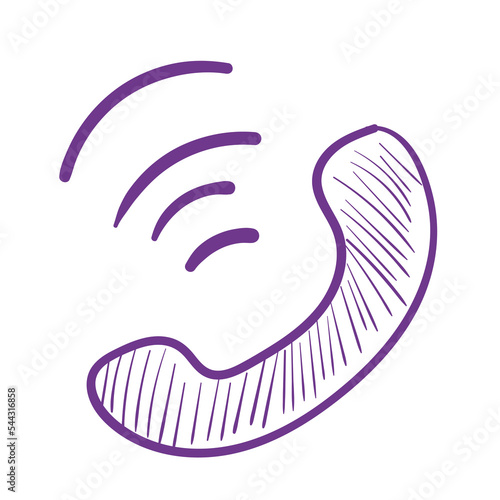 Doodle purple phone. Business line art icon on white background.