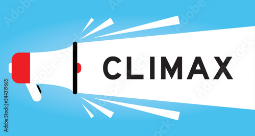 Color megaphone icon with word climax in white banner on blue background