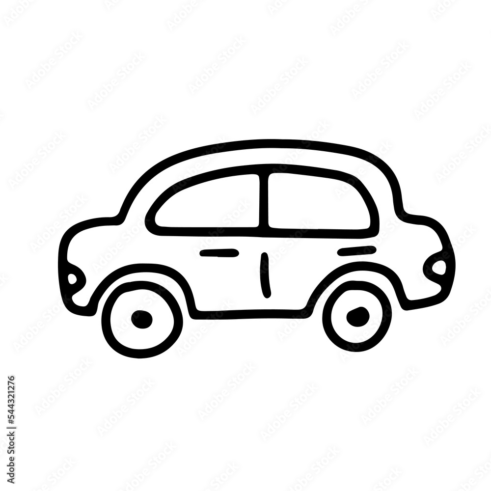Doodle outline bw car. Sketch scribble style. Hand drawn vector illustration