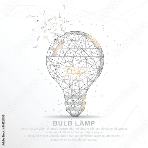 Digitally drawn bulb lamp low poly wire frame abstract connection lines polygon with geometry triangle.