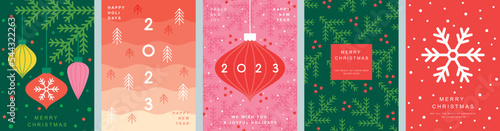 Christmas card set - abstract Holidays flyers. Lettering with Christmas and New