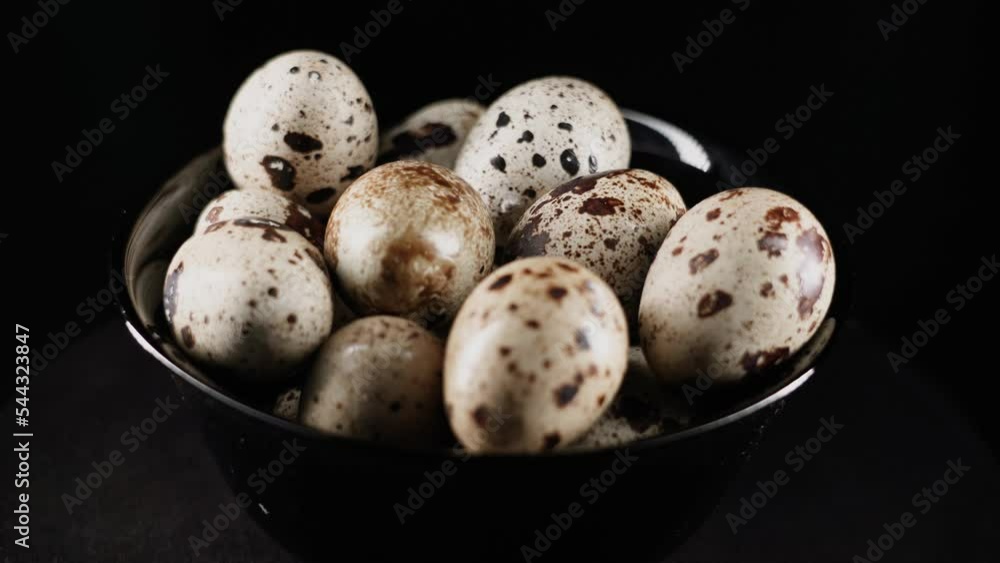 Quail eggs isolated on black background Healthy eating, dieting 4k Quail eggs isolated on black background Healthy eating, dieting 4k