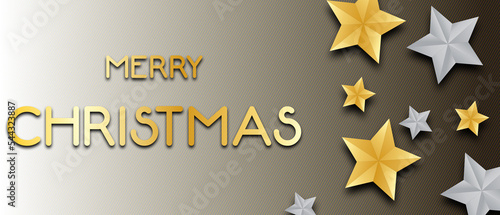 Christmas greetings banner with swirl ribbons and stars on grey colour background