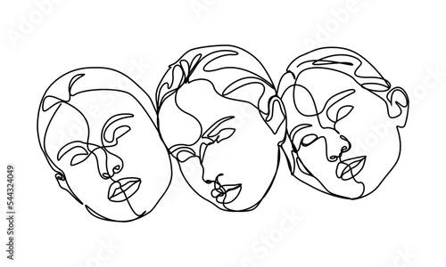 continuous line young beauty, diversity, mixed race