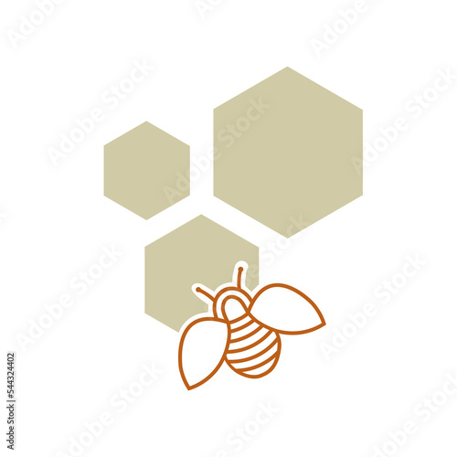 Honeybee logo. Cute bee insect, hive for natural, organic business brand identity. Flying animal icon isolated on light background. Creative character. Modern style vector illustration graphic.