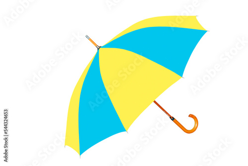 Multicolored umbrella in Ukrainian flag colors isolated on transparent.