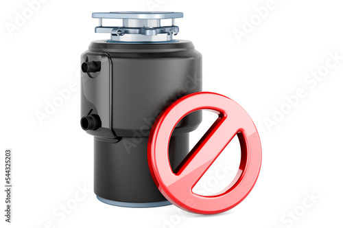 Waste disposal unit with prohibited symbol, 3D rendering photo