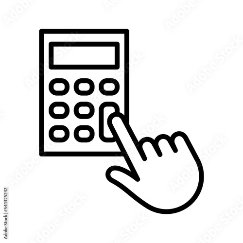 Hand pressing calculator button. Economy, accounting concept.