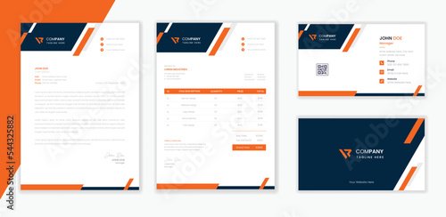 Professional Modern Corporate Stationery design template bundle,  business letterhead with business card  and invoice vector