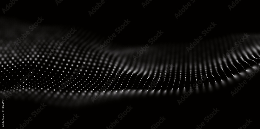 Abstract white particle background. Flow wave with dot landscape. Digital data structure. Future mesh or sound grid. Pattern point visualization. Technology vector illustration. Abstract white particle background. Flow wave with dot landscape. Digital data structure. Future mesh or sound grid. Pattern point visualization. Technology vector illustration.