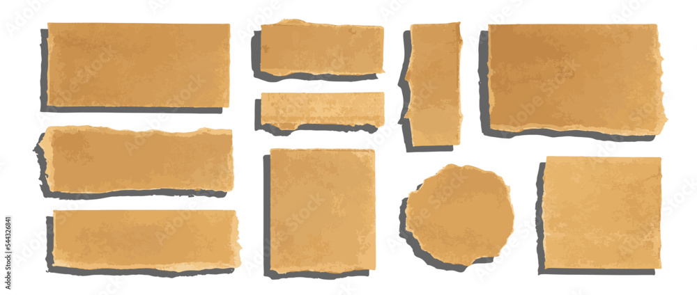 Cardboard Geometric Pieces Isolated, Carton Piece Mockups Collection, Square, Circle, Kraft Paper Set