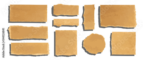 Cardboard Geometric Pieces Isolated, Carton Piece Mockups Collection, Square, Circle, Kraft Paper Set