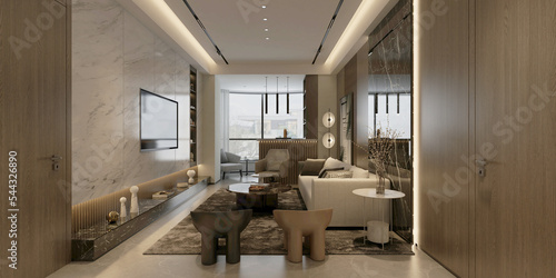 Fototapeta Naklejka Na Ścianę i Meble -  3d render. Modern living room interior.