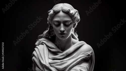Illustration of a Renaissance marble statue of Nyx. She is the Primordial Goddess and Personification of the Night. Nyx in Greek mythology is known as Nox in Roman mythology. photo