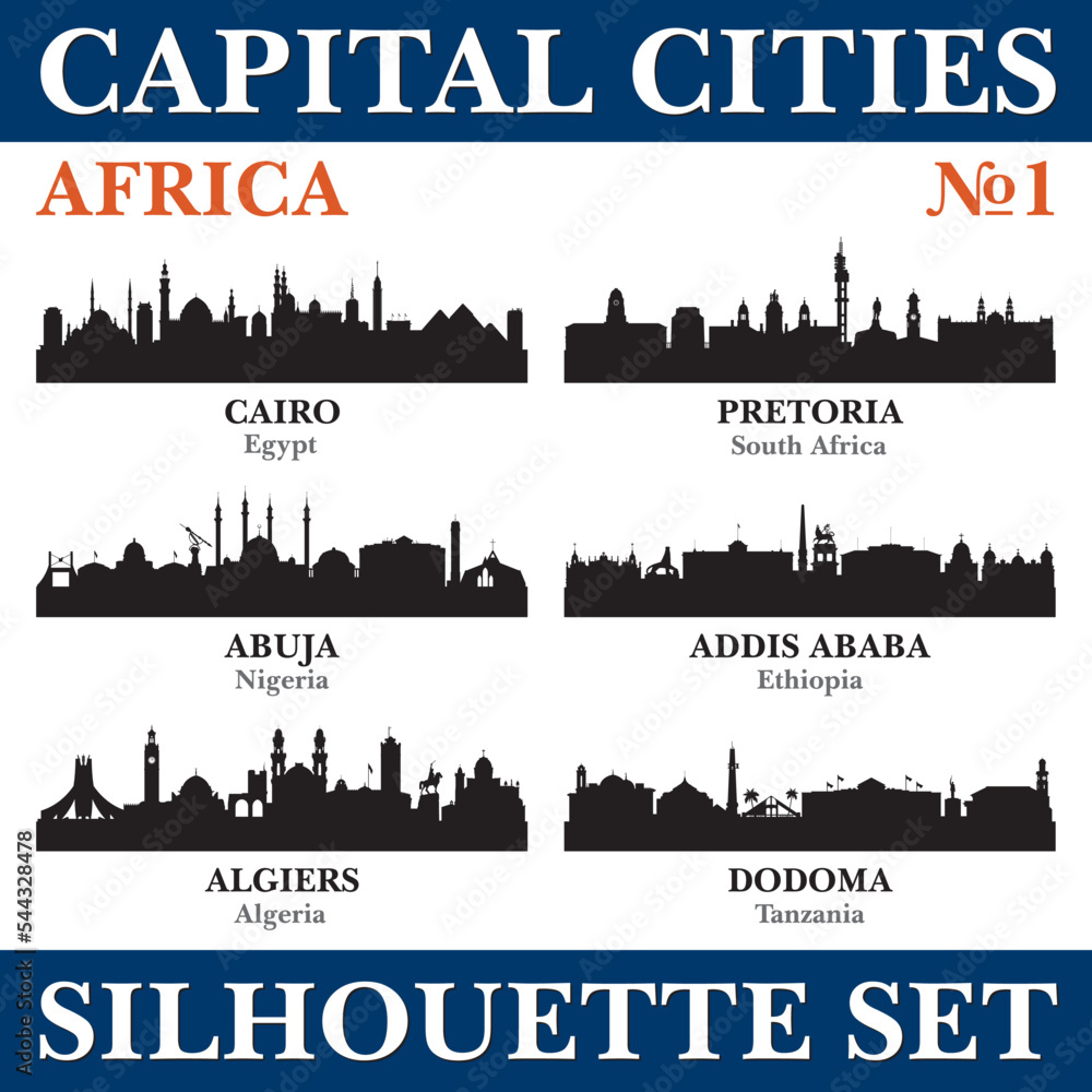 Capital cities silhouette set. Africa. Part 1