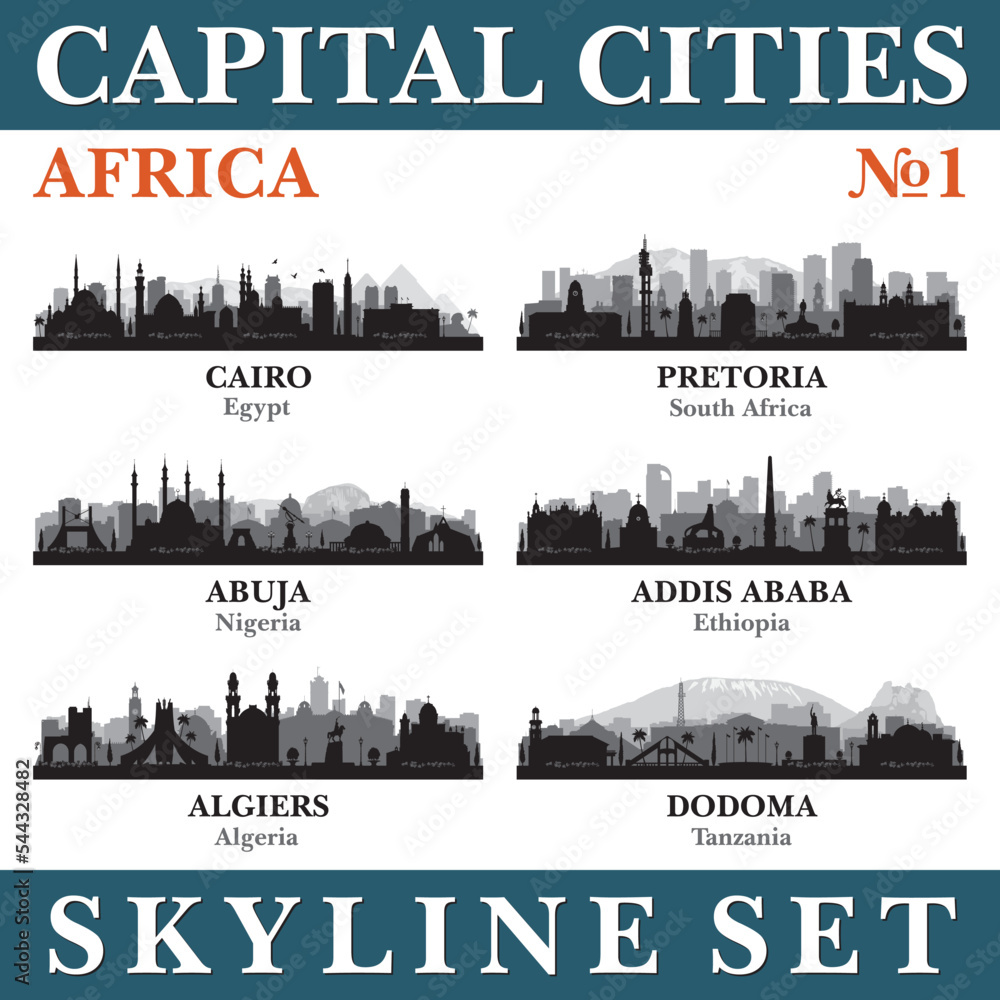 Naklejka premium Capital cities skyline set. Africa. Part 1