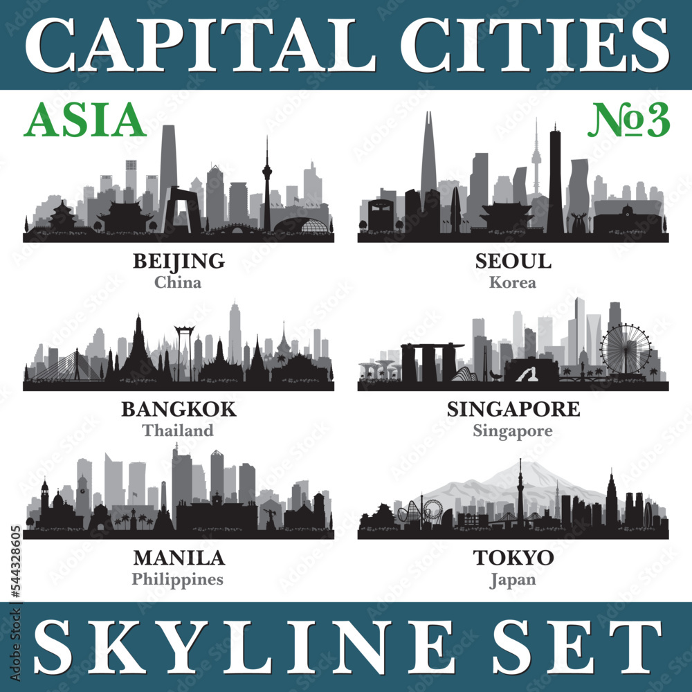 Capital cities skyline set. Asia. Part 3